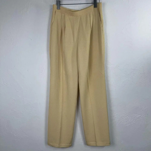 St John Pullon Pleated Pants Pants‎ Womens 12 Yellow Sweater Knit Straight - Picture 1 of 9